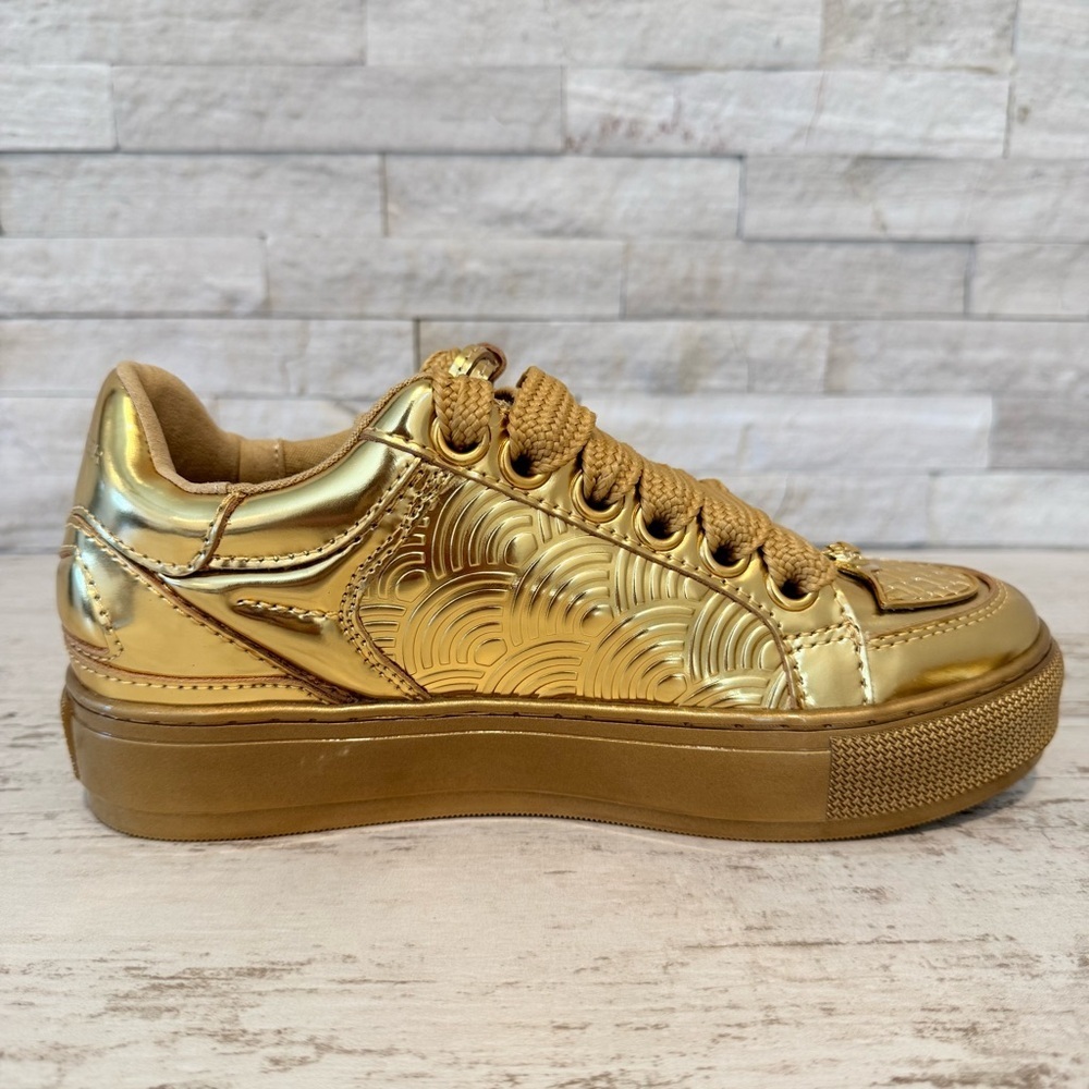 Kurt Geiger London Women's Southbank Tag Gold Metallic Platform Sneakers NEW - Picture 8 of 14